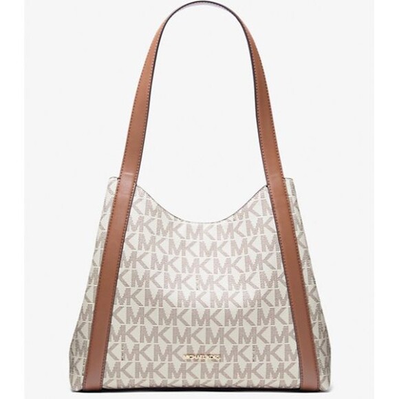 Michael Kors Handbags - NWT Michael Kors Rosemary Large Signature Logo Shoulder Bag Vanilla/Luggage